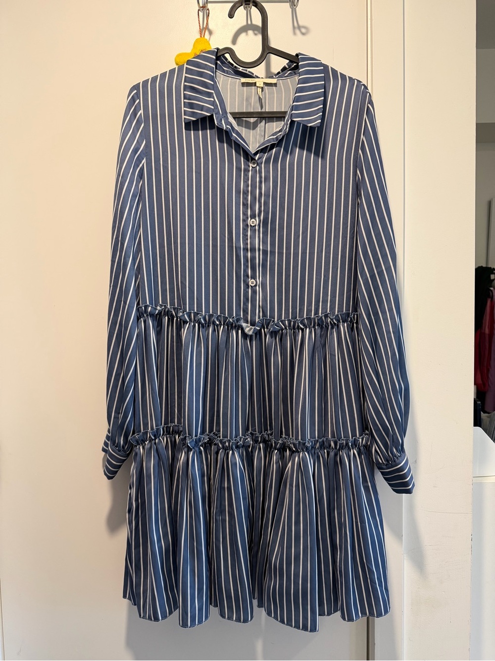 Maje Women's Blue and White Striped Tiered Shirt Dress